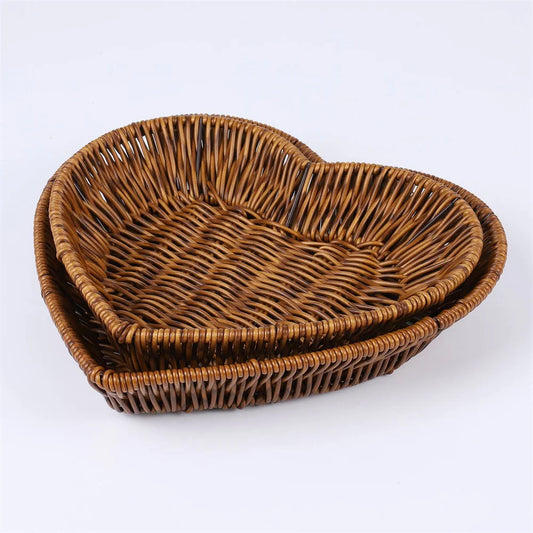 2er Set Herzförmige Brotkörbe im Rattan-Look | Servier- & Aufbewahrungskörbe | RattanHaus™