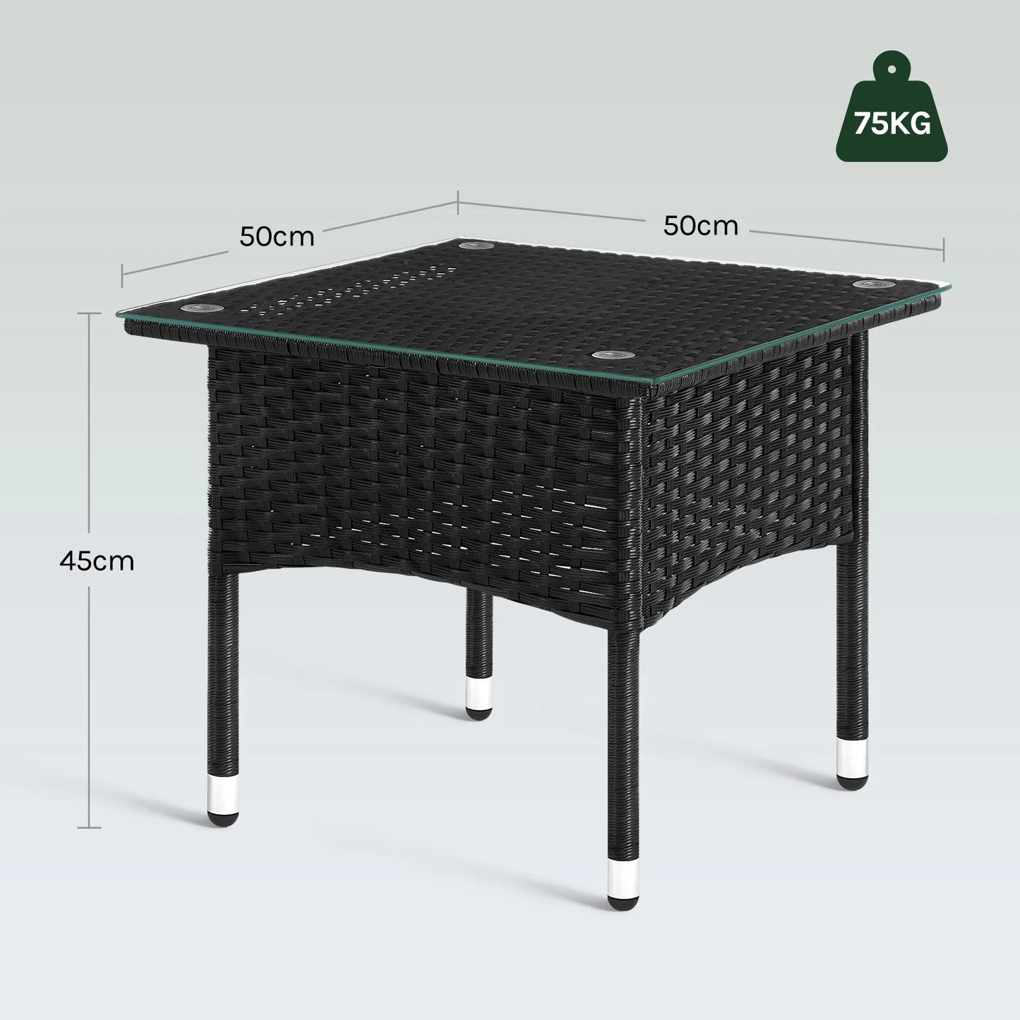 Quadratischer Rattan Beistelltisch mit Glasplatte | RattanHaus™