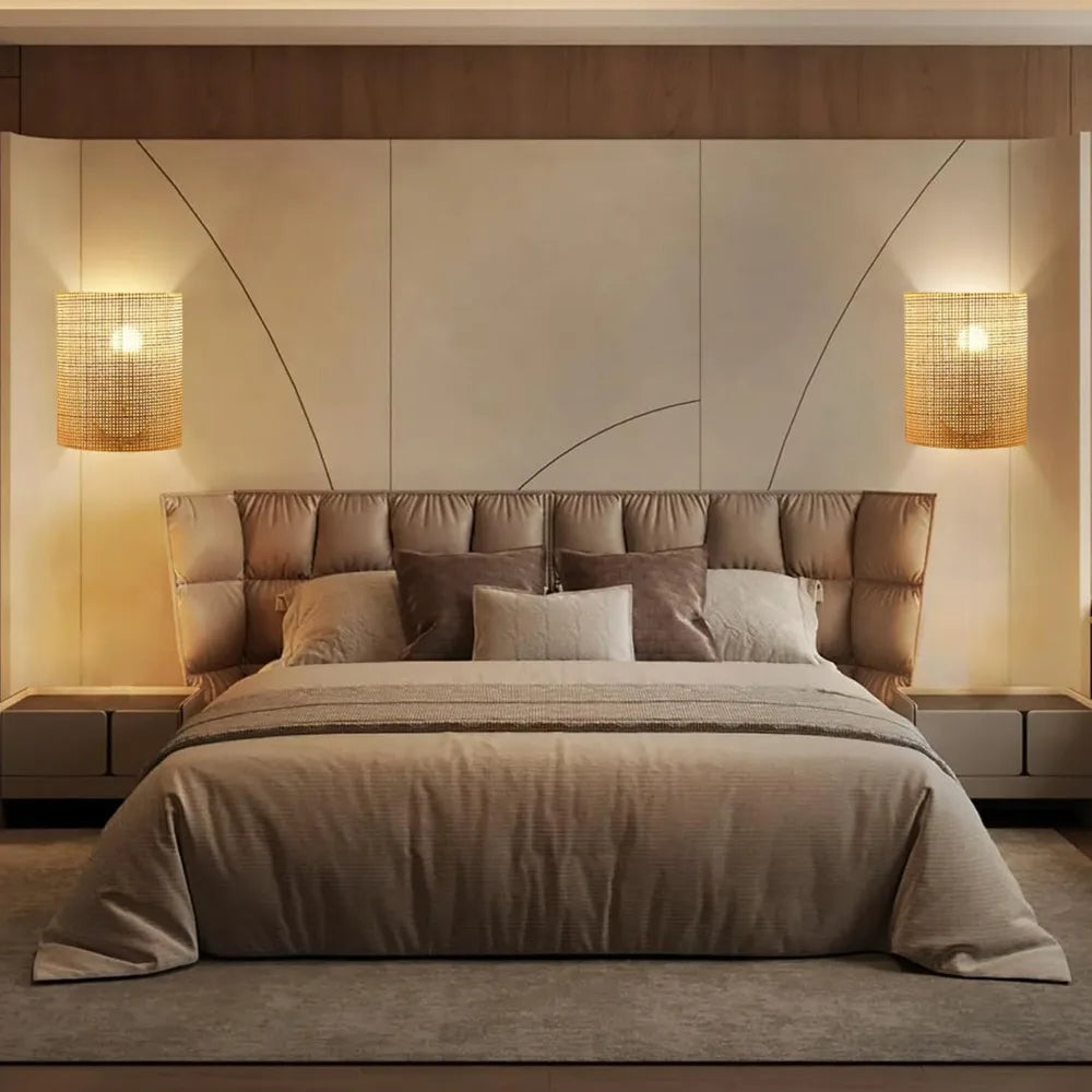 Japandi Bambus Wandleuchte aus Rattan – Handgewebt E27 | RattanHaus™