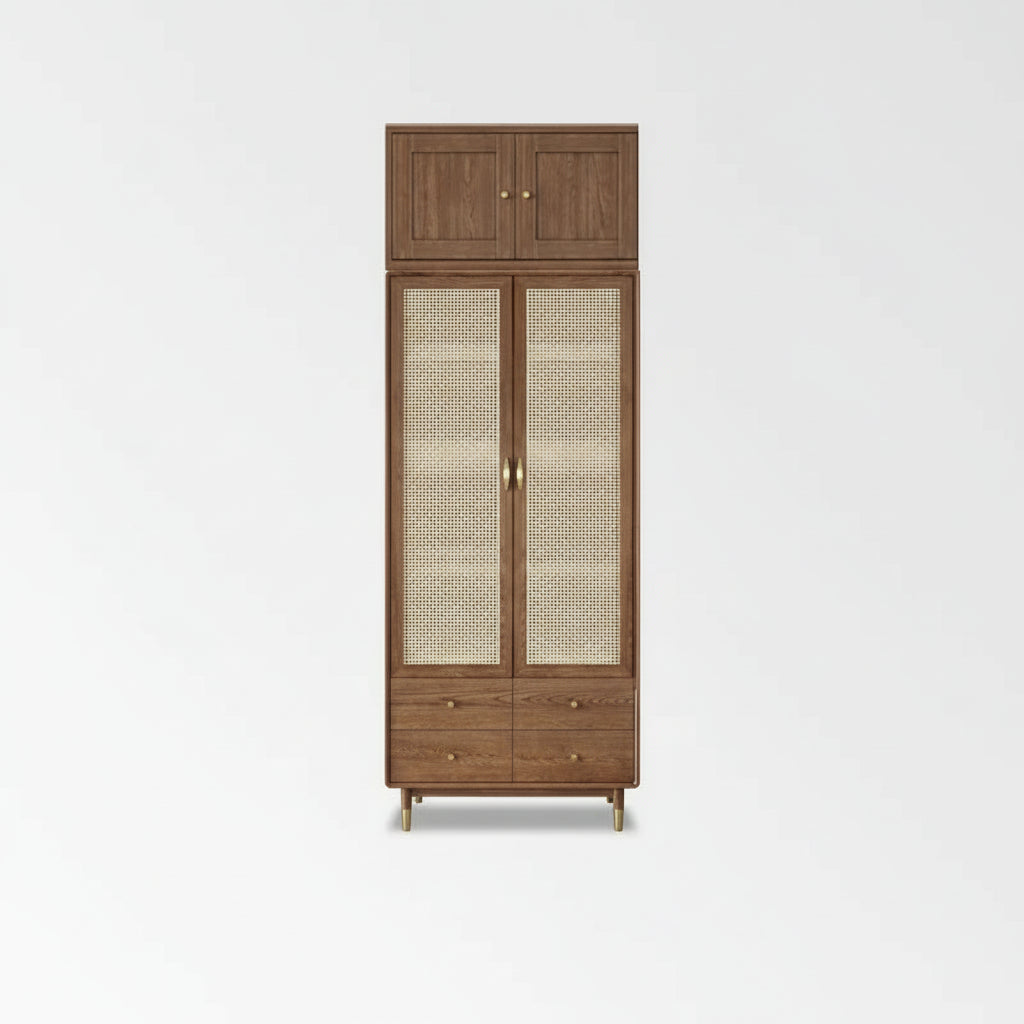 Rattan Kleiderschrank aus Massivholz – Japanischer Stil mit 4 Türen für das Schlafzimmer | RattanHaus™