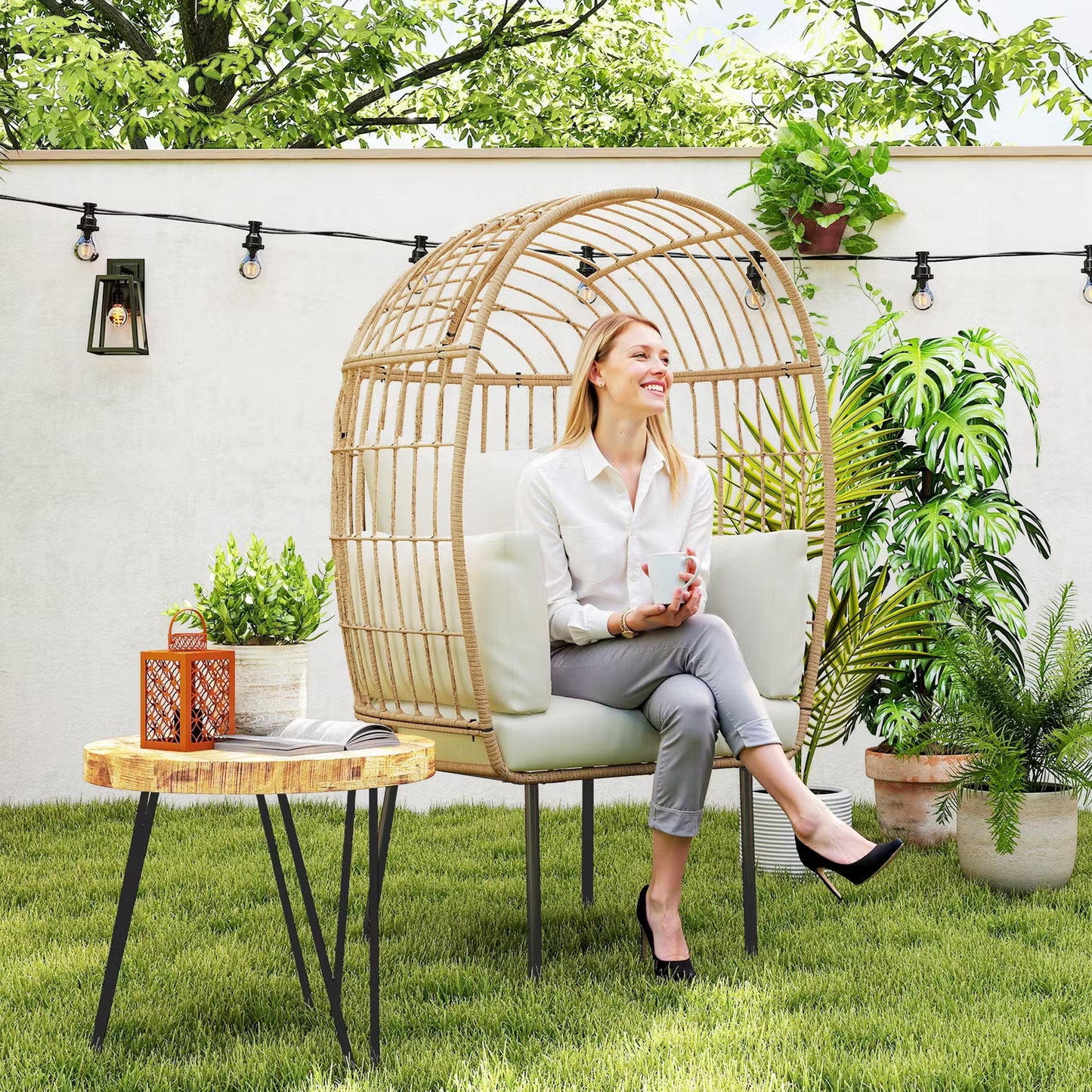 Eiförmiger Rattan Loungesessel für Garten & Terrasse – Wetterfest | RattanHaus™