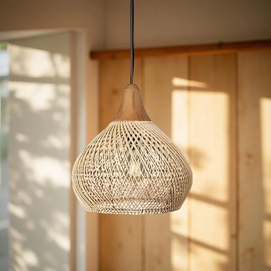 Beige Rattan Pendelleuchte – Wabi-Sabi Boho Design | RattanHaus™