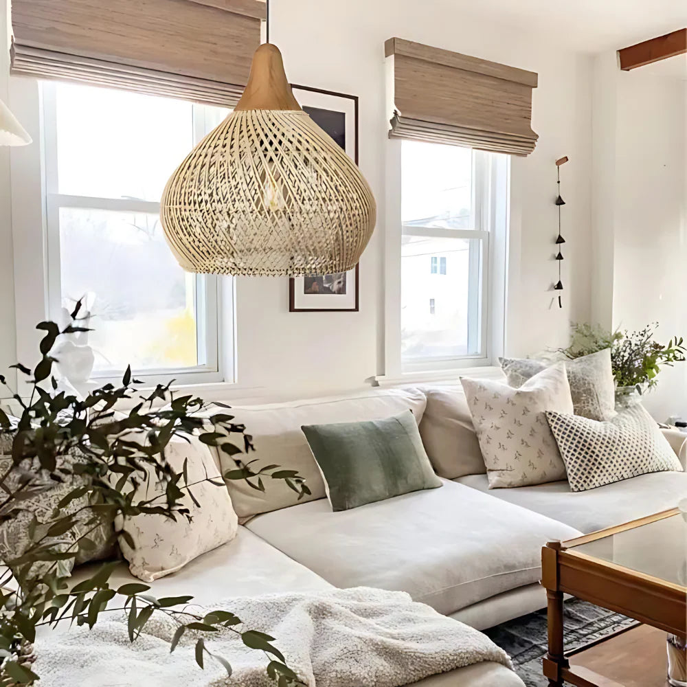 Beige Rattan Pendelleuchte – Wabi-Sabi Boho Design | RattanHaus™