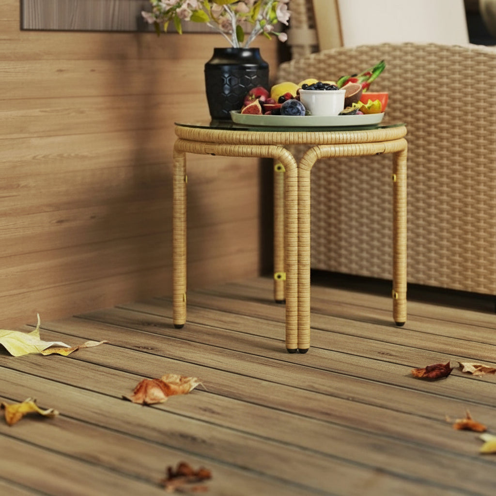 Runder Rattan Couchtisch mit Glasplatte | RattanHaus™