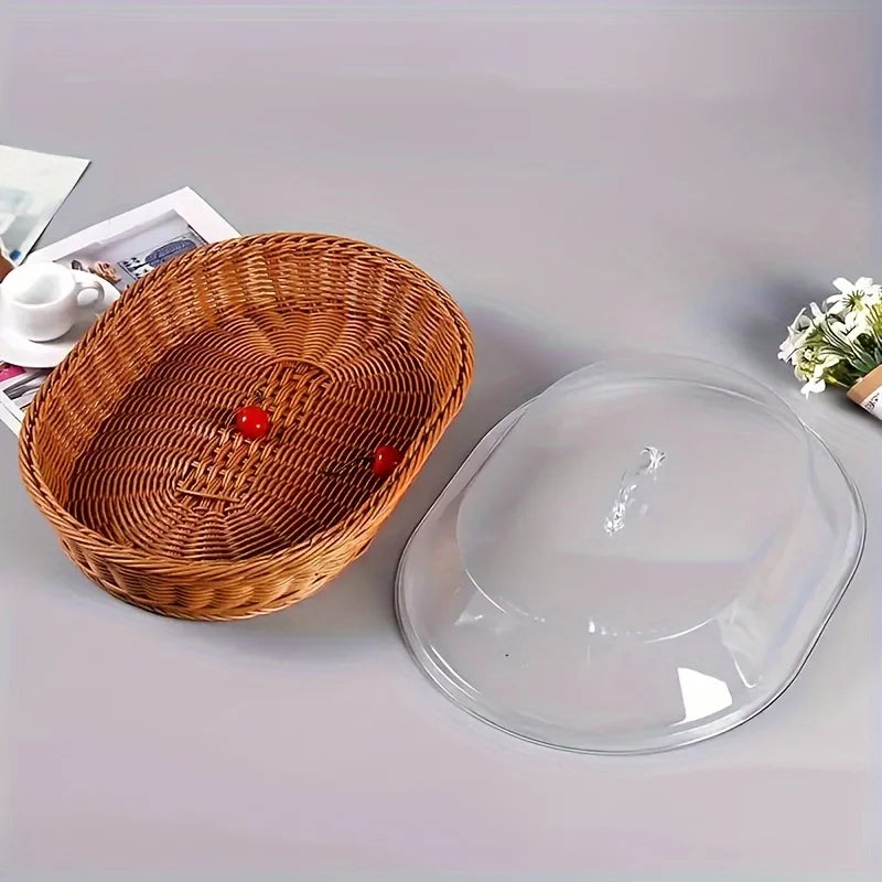 Rattan Brotkorb mit transparentem Deckel | Servier- & Picknickkorb | RattanHaus™