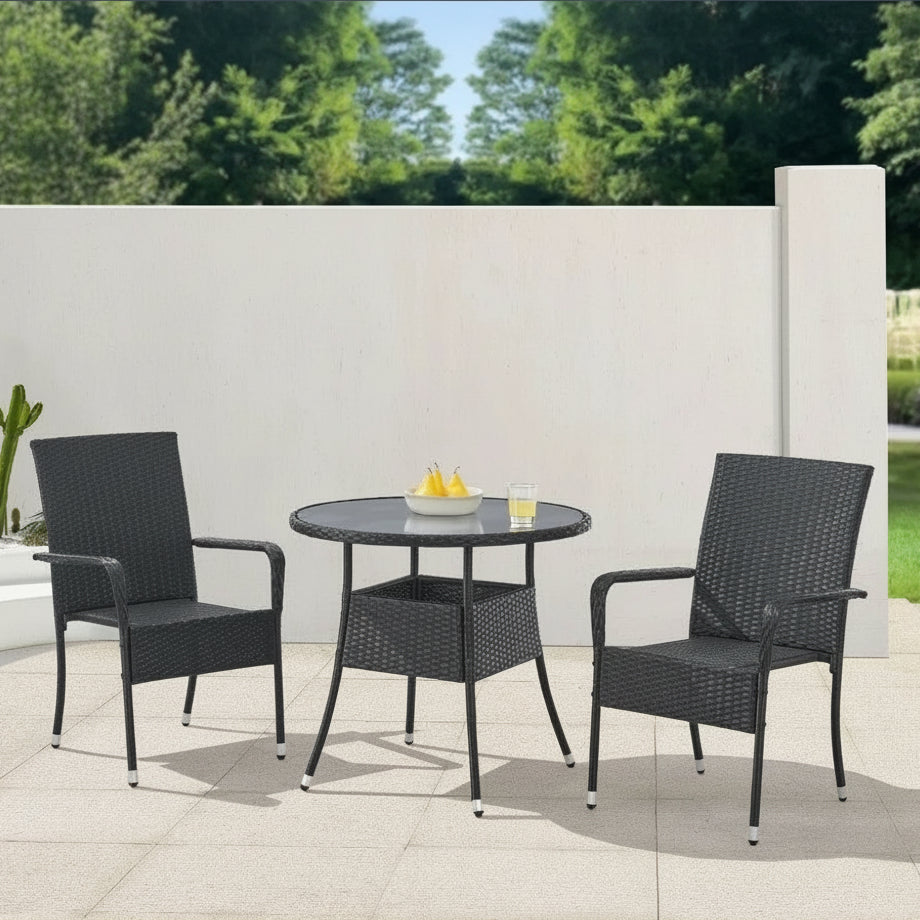 Rattan Gartentisch Ø 60 cm – Wetterfester Balkon- & Beistelltisch mit Glasplatte | RattanHaus™