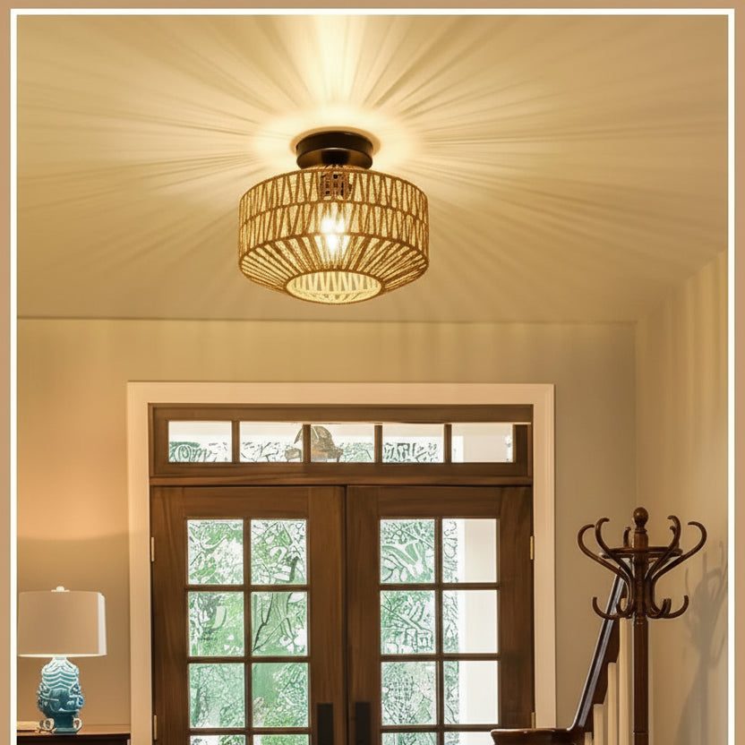 RattanHaus™ Rattan Deckenlampe Boho – Handgeflochtene Natur-Deckenleuchte für Wohnzimmer, Schlafzimmer & Küche