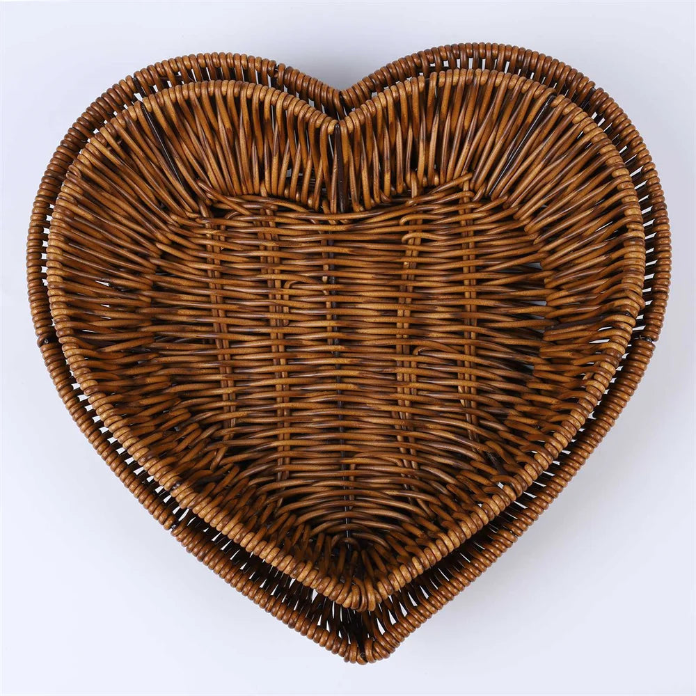 2er Set Herzförmige Brotkörbe im Rattan-Look | Servier- & Aufbewahrungskörbe | RattanHaus™