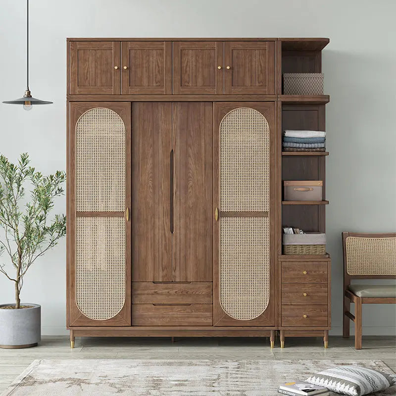 Rattan Kleiderschrank aus Massivholz – Japanischer Stil mit 4 Türen für das Schlafzimmer | RattanHaus™