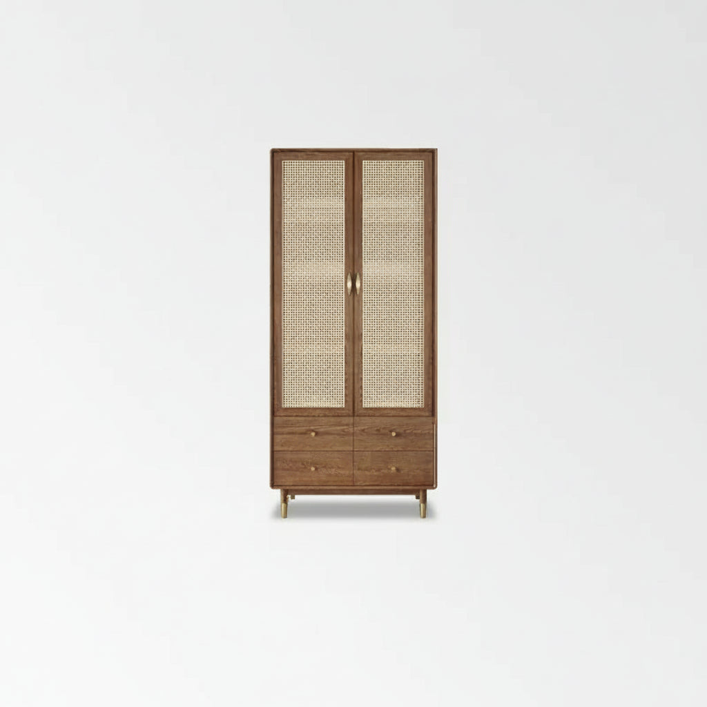 Rattan Kleiderschrank aus Massivholz – Japanischer Stil mit 4 Türen für das Schlafzimmer | RattanHaus™