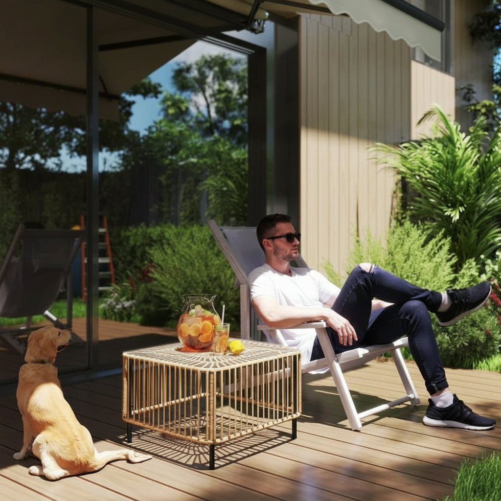 Rattan Gartentisch Quadratisch mit Glasplatte | RattanHaus™