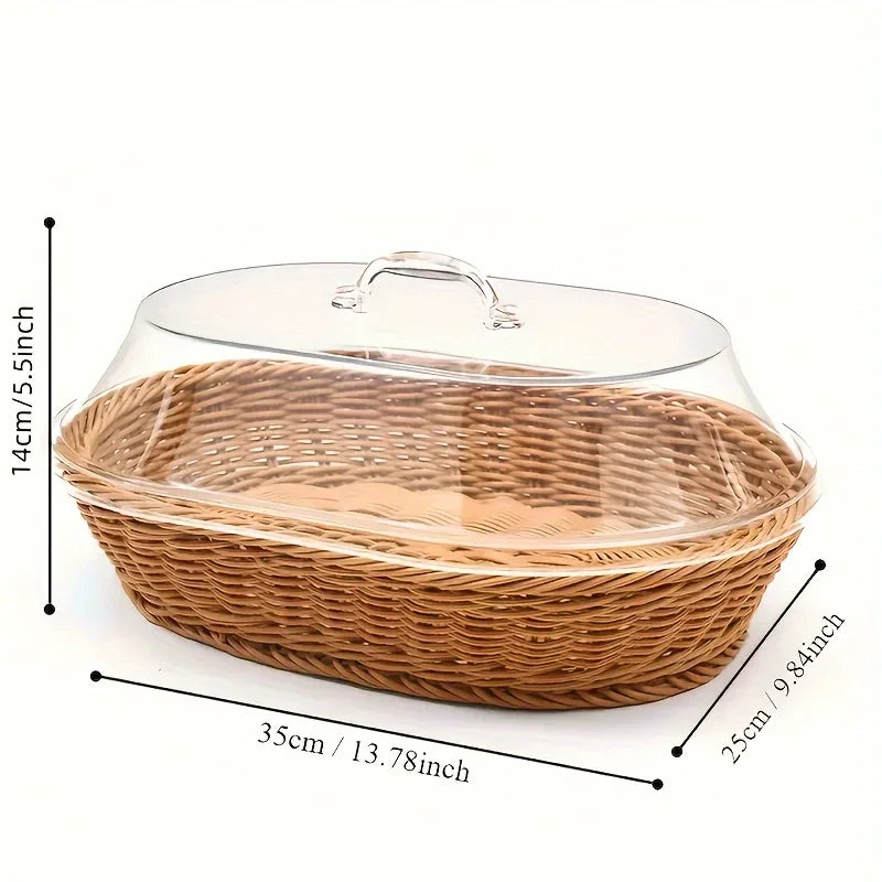 Rattan Brotkorb mit transparentem Deckel | Servier- & Picknickkorb | RattanHaus™