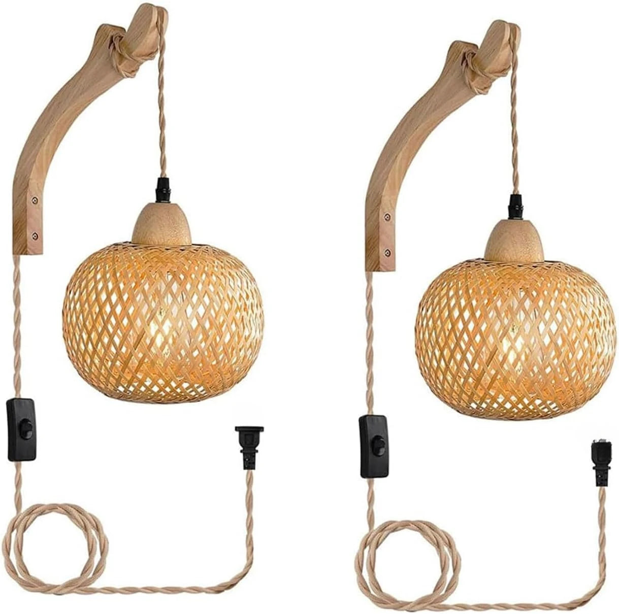 Bambus-Rattan Wandleuchte mit Kabel & Schalter E27 | RattanHaus™