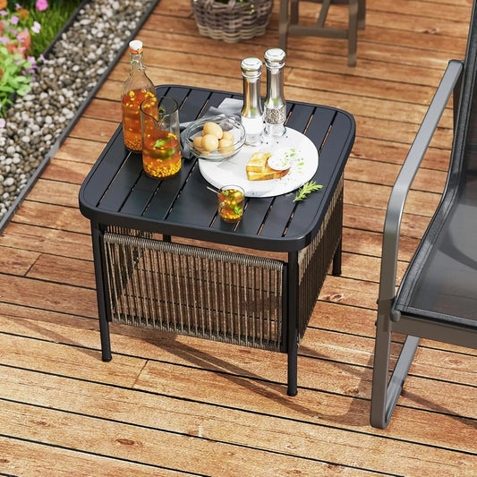 Rattan Beistelltisch Outdoor – Wetterfester Gartentisch mit Schirmloch für Balkon & Terrasse | RattanHaus™