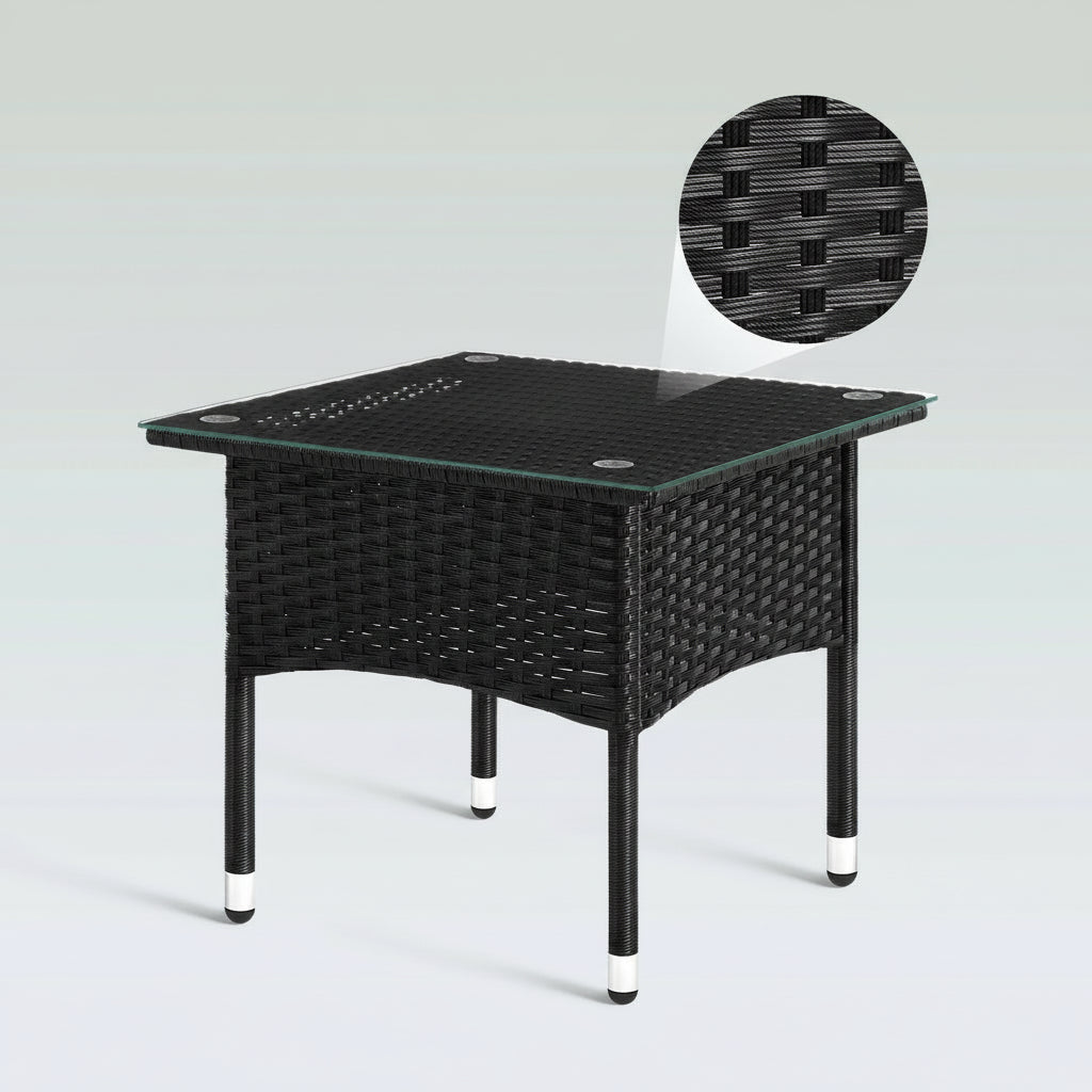 Quadratischer Rattan Beistelltisch mit Glasplatte | RattanHaus™