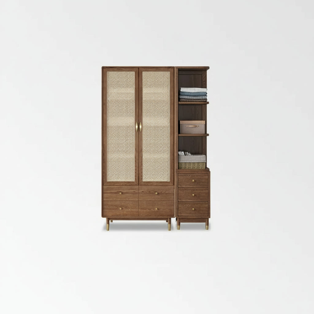 Rattan Kleiderschrank aus Massivholz – Japanischer Stil mit 4 Türen für das Schlafzimmer | RattanHaus™