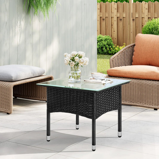 Quadratischer Rattan Beistelltisch mit Glasplatte | RattanHaus™