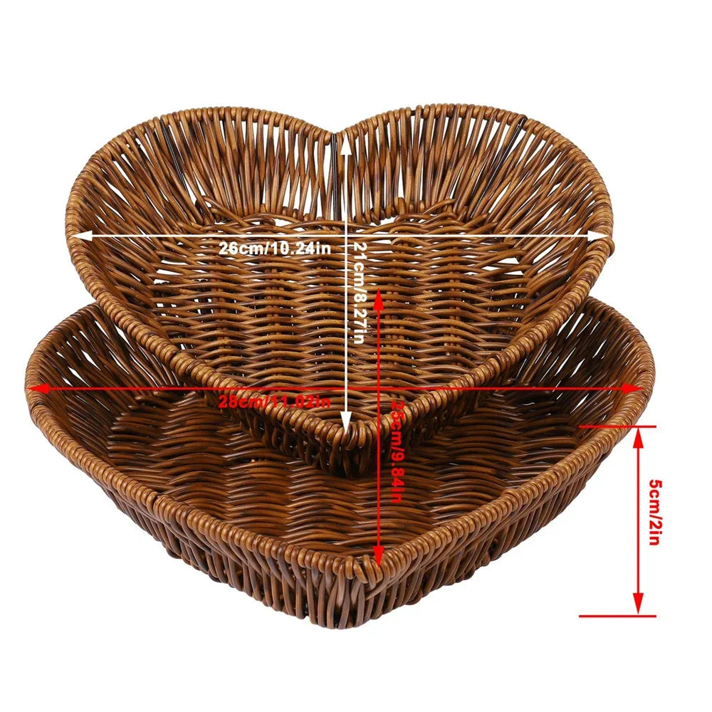 2er Set Herzförmige Brotkörbe im Rattan-Look | Servier- & Aufbewahrungskörbe | RattanHaus™