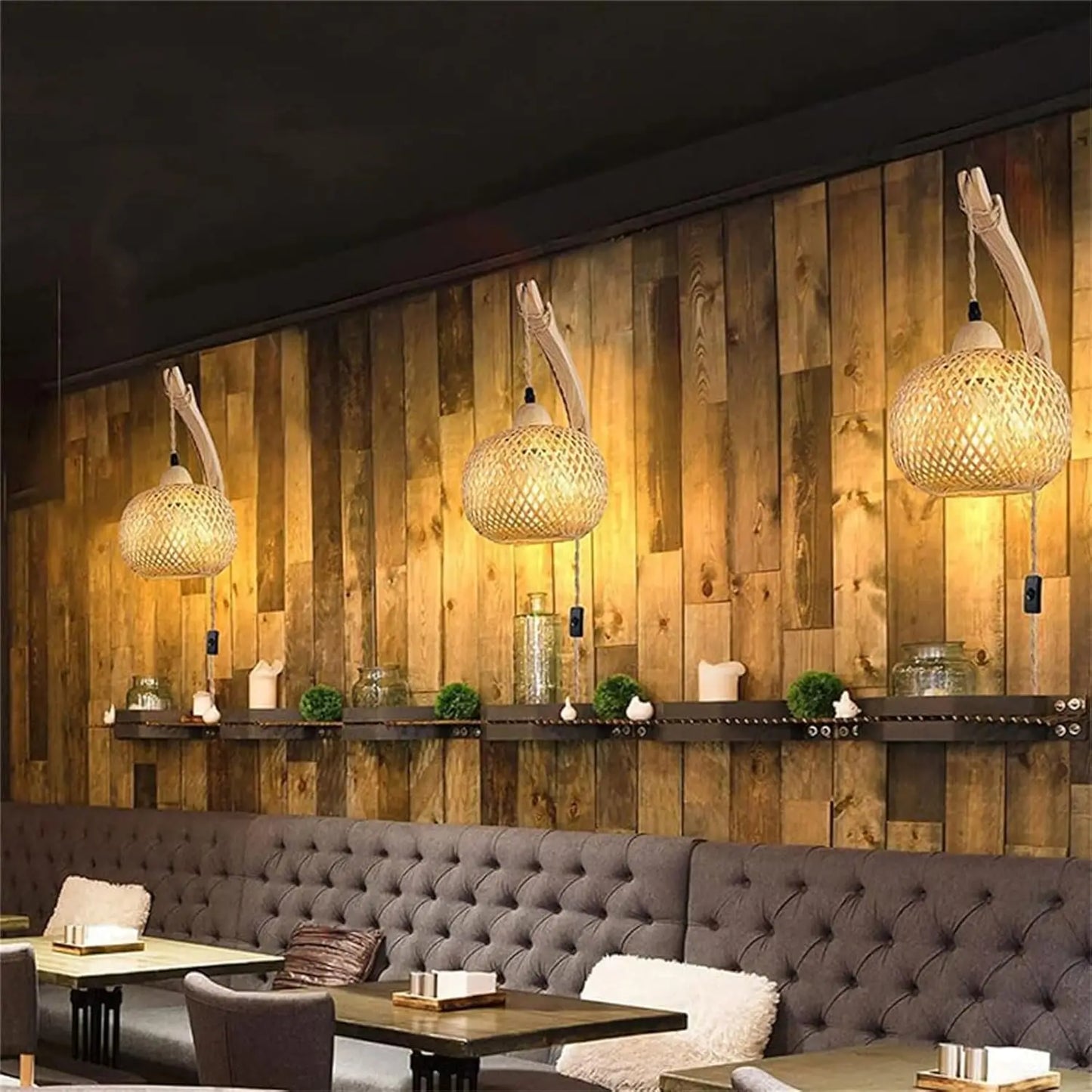 Bambus-Rattan Wandleuchte mit Kabel & Schalter E27 | RattanHaus™