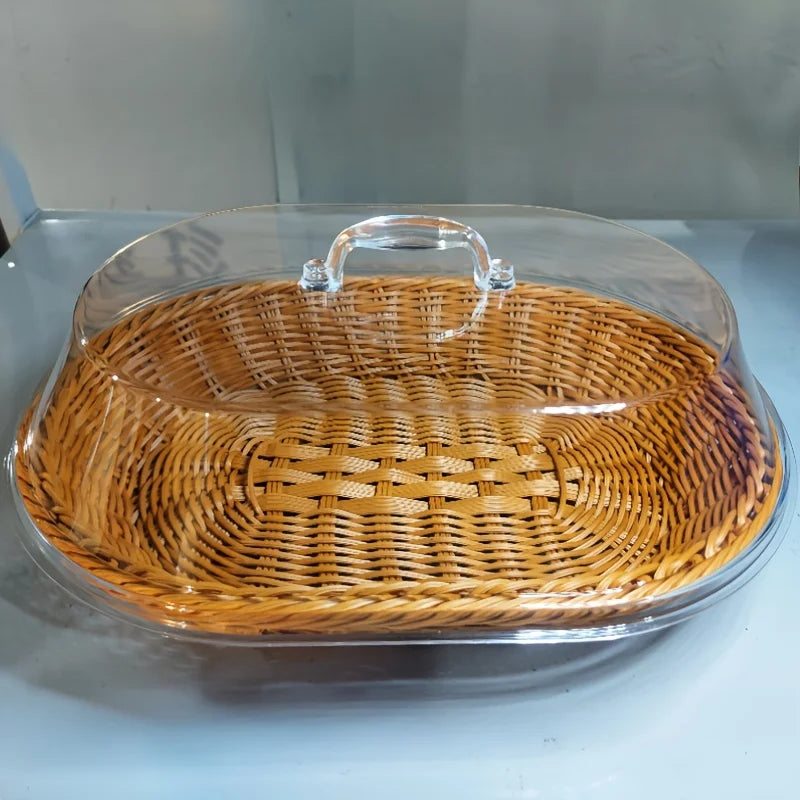 Rattan Brotkorb mit transparentem Deckel | Servier- & Picknickkorb | RattanHaus™