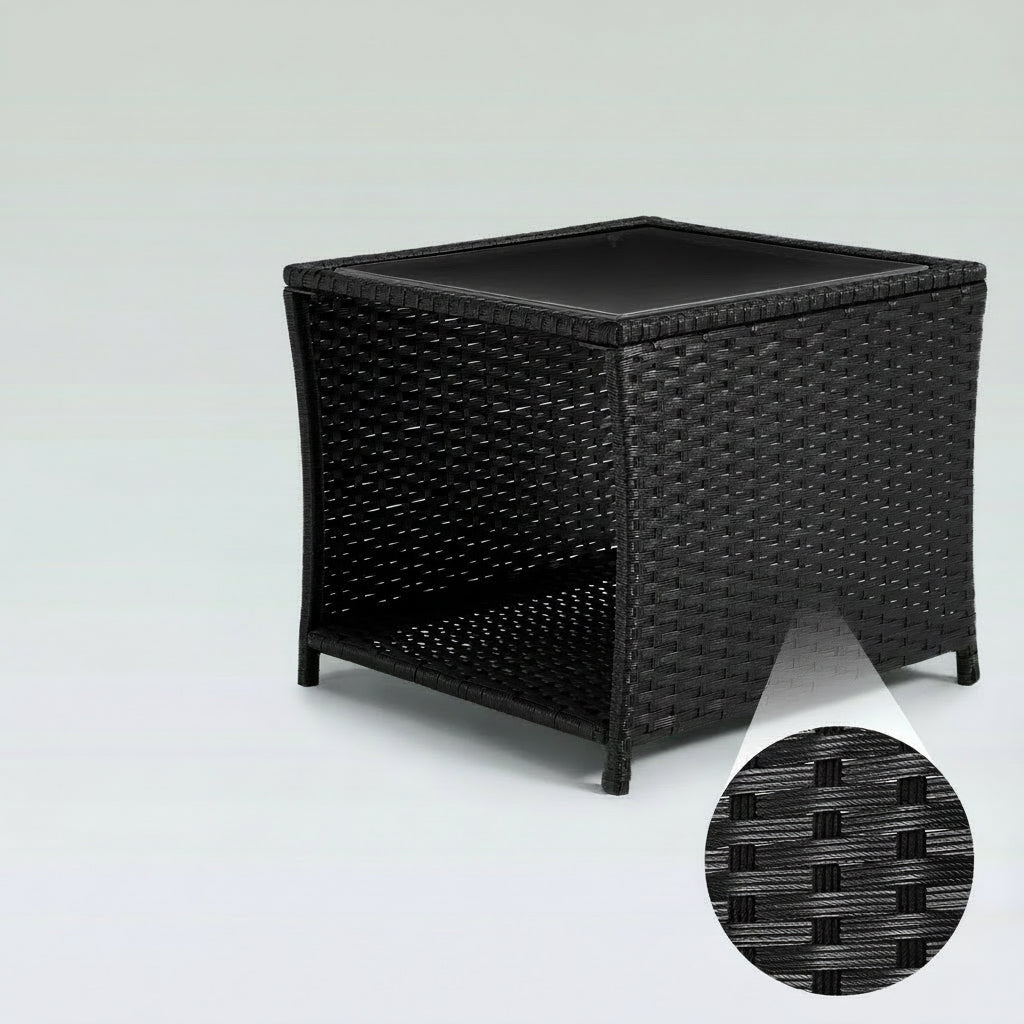 Rattan Beistelltisch mit Glasplatte & Stauraum | RattanHaus™