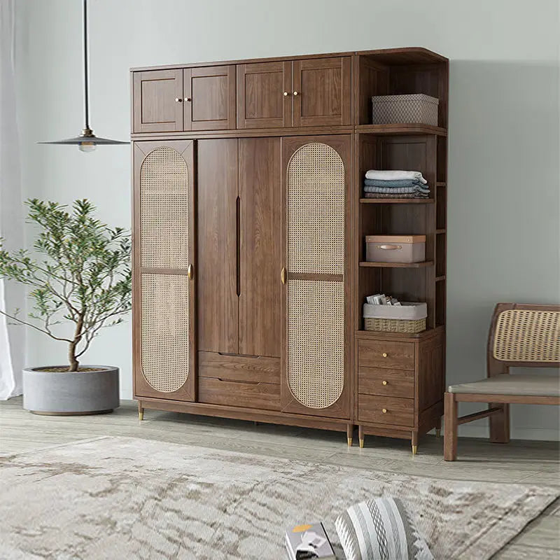 Rattan Kleiderschrank aus Massivholz – Japanischer Stil mit 4 Türen für das Schlafzimmer | RattanHaus™