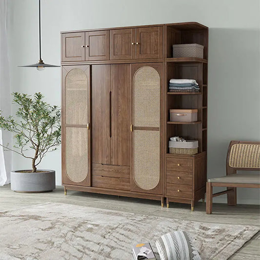 Rattan Kleiderschrank aus Massivholz – Japanischer Stil mit 4 Türen für das Schlafzimmer | RattanHaus™