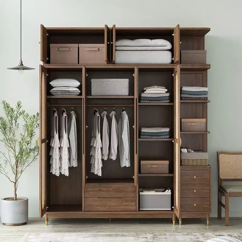 Rattan Kleiderschrank aus Massivholz – Japanischer Stil mit 4 Türen für das Schlafzimmer | RattanHaus™