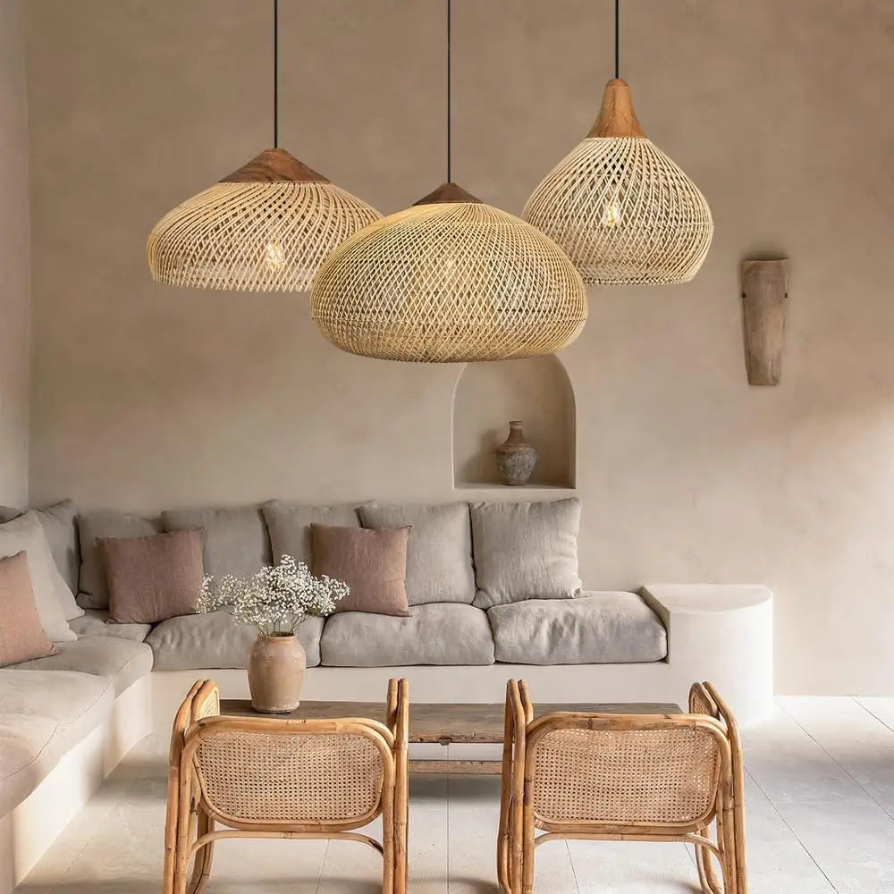 Beige Rattan Pendelleuchte – Wabi-Sabi Boho Design | RattanHaus™