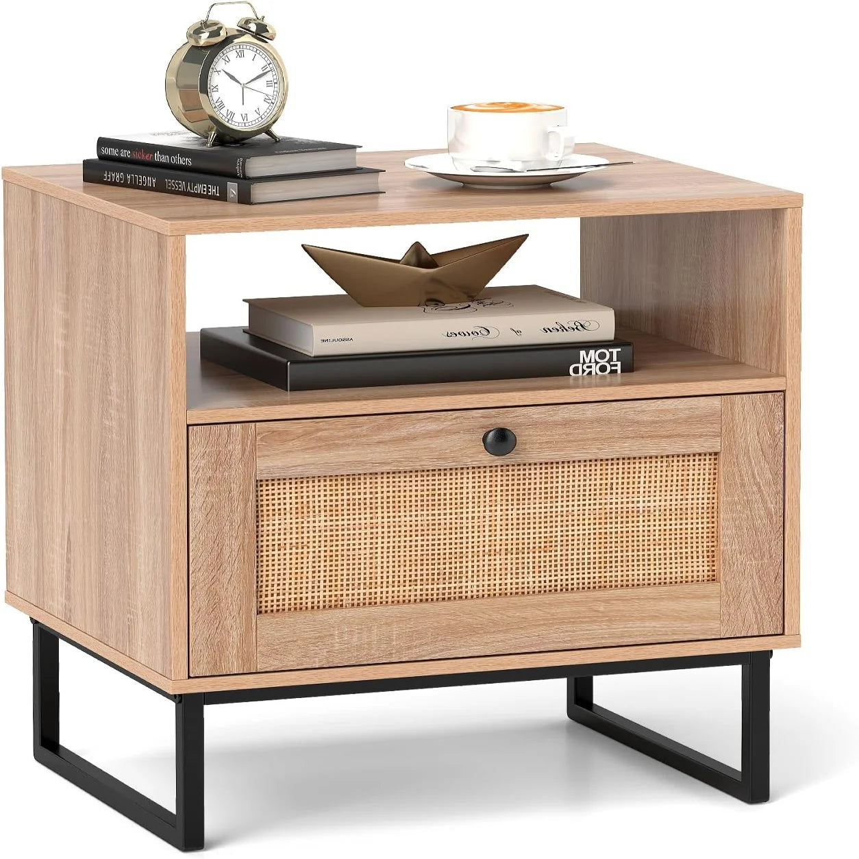 Rattan Nachttisch mit Schublade & offenem Fach | RattanHaus™