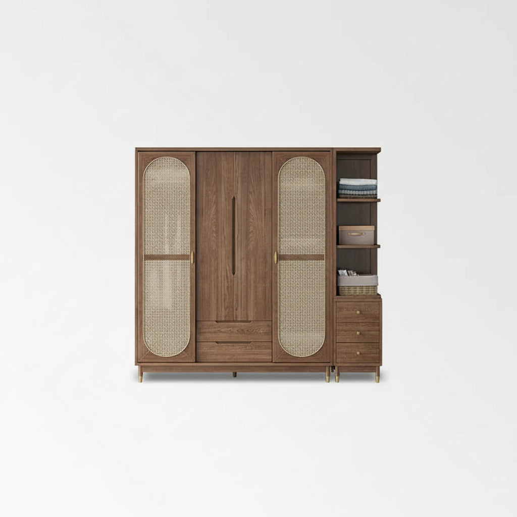 Rattan Kleiderschrank aus Massivholz – Japanischer Stil mit 4 Türen für das Schlafzimmer | RattanHaus™
