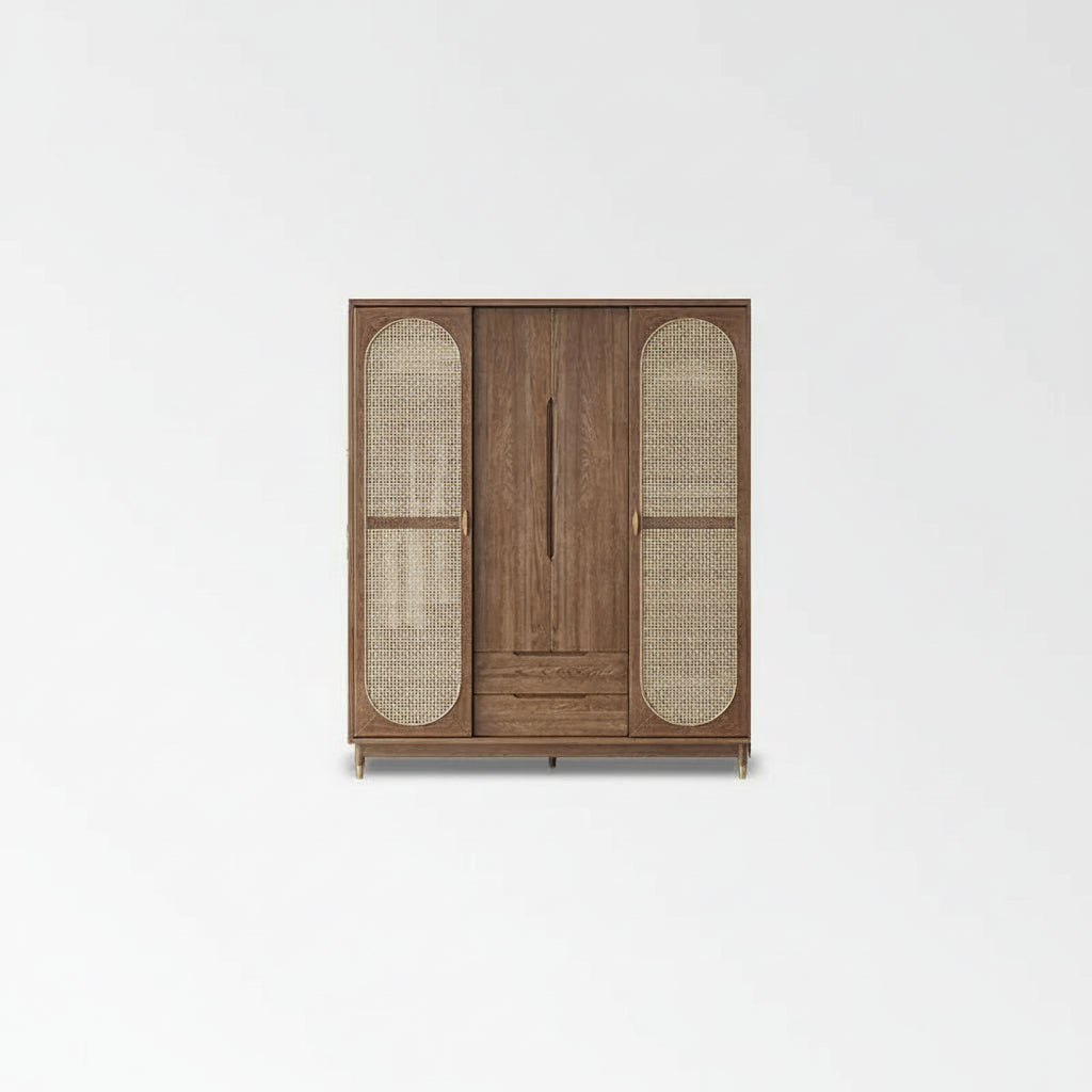 Rattan Kleiderschrank aus Massivholz – Japanischer Stil mit 4 Türen für das Schlafzimmer | RattanHaus™