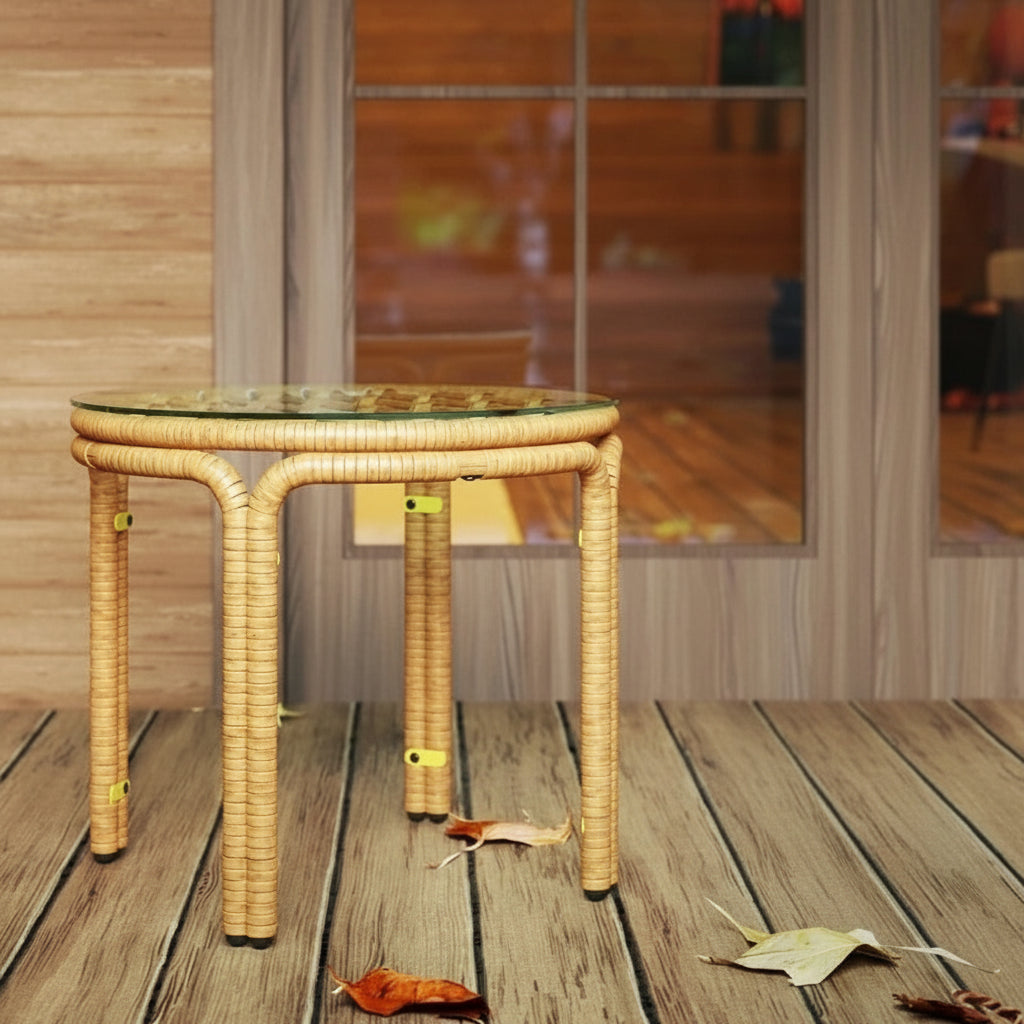 Runder Rattan Couchtisch mit Glasplatte | RattanHaus™
