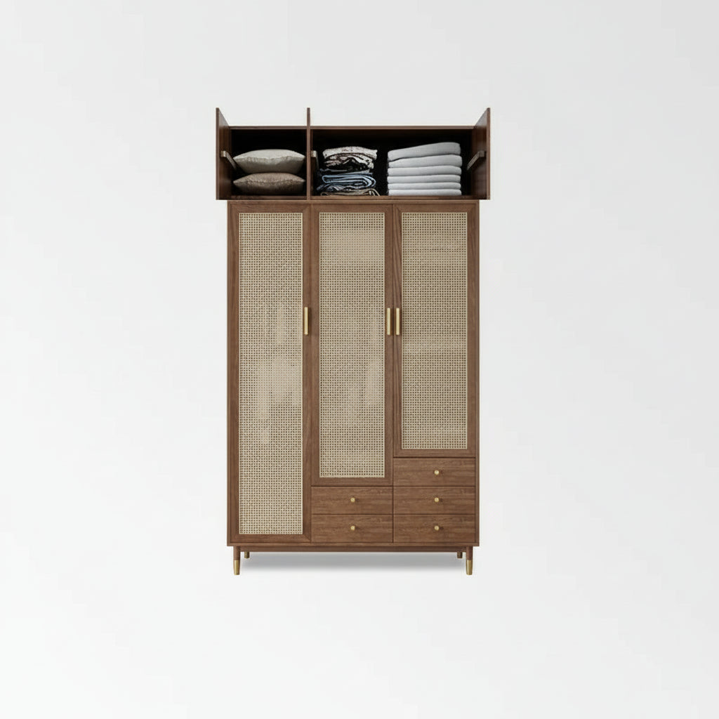 Rattan Kleiderschrank aus Massivholz – Japanischer Stil mit 4 Türen für das Schlafzimmer | RattanHaus™