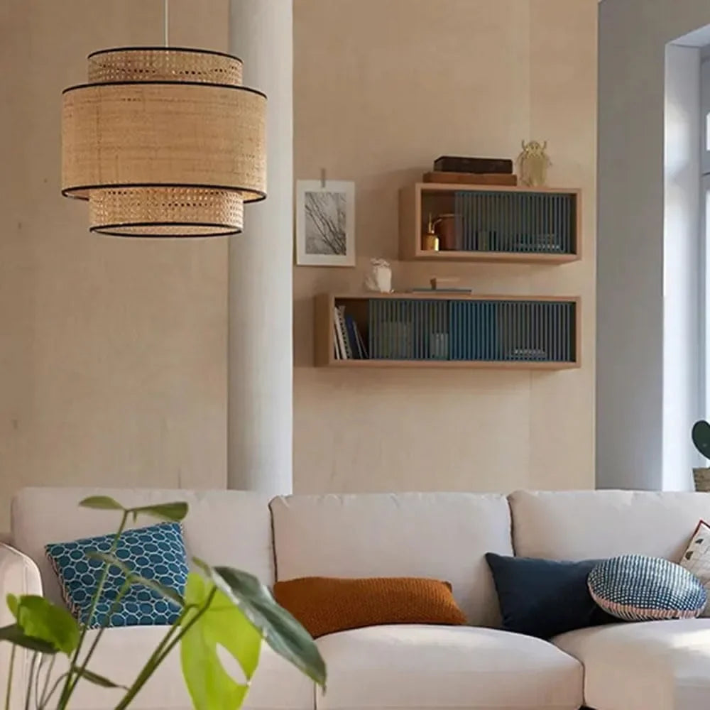 Rattan Pendelleuchte Ø 40 cm – Handgewebte Boho Hängeleuchte aus Bambus für Esszimmer & Wohnzimmer | RattanHaus™