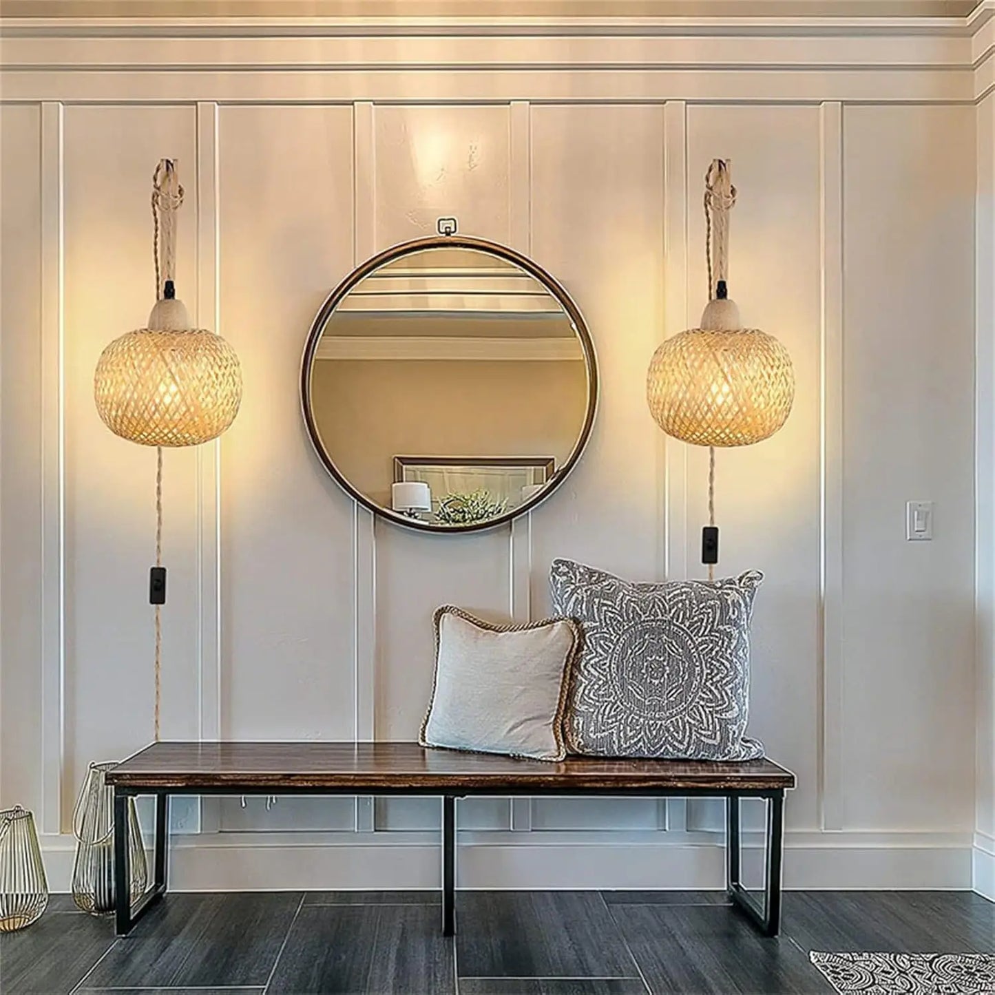 Bambus-Rattan Wandleuchte mit Kabel & Schalter E27 | RattanHaus™