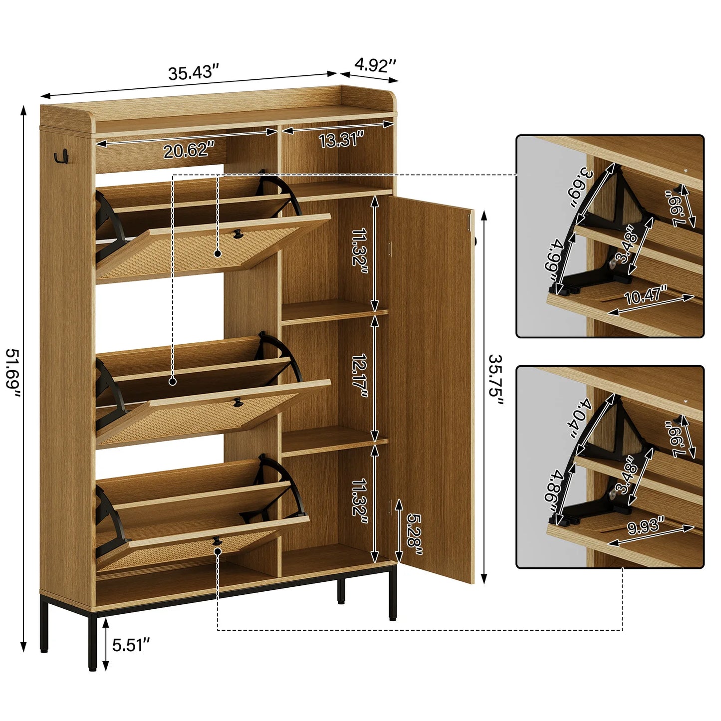Rattan Schuhschrank mit 3 Klappschubladen | RattanHaus™
