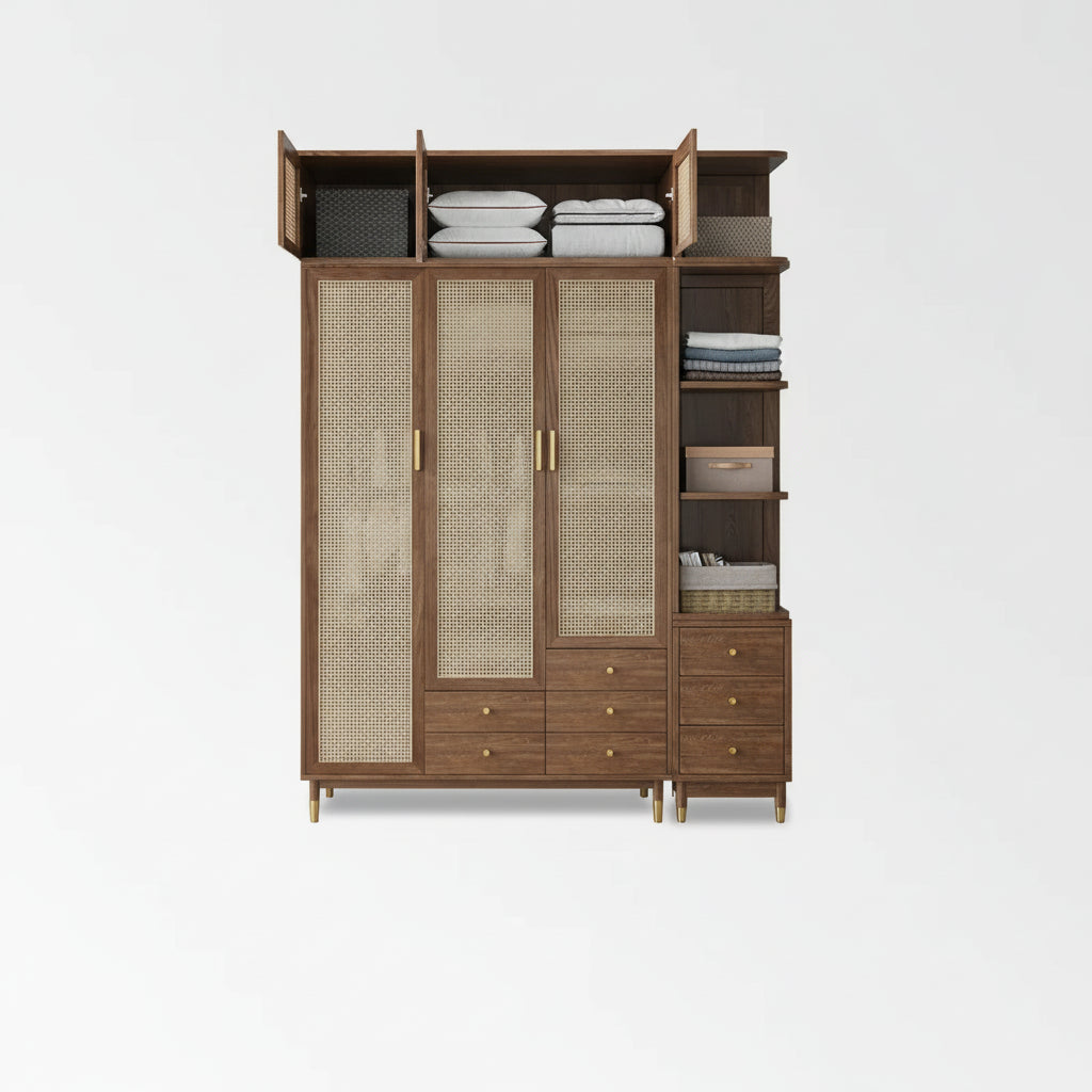 Rattan Kleiderschrank aus Massivholz – Japanischer Stil mit 4 Türen für das Schlafzimmer | RattanHaus™