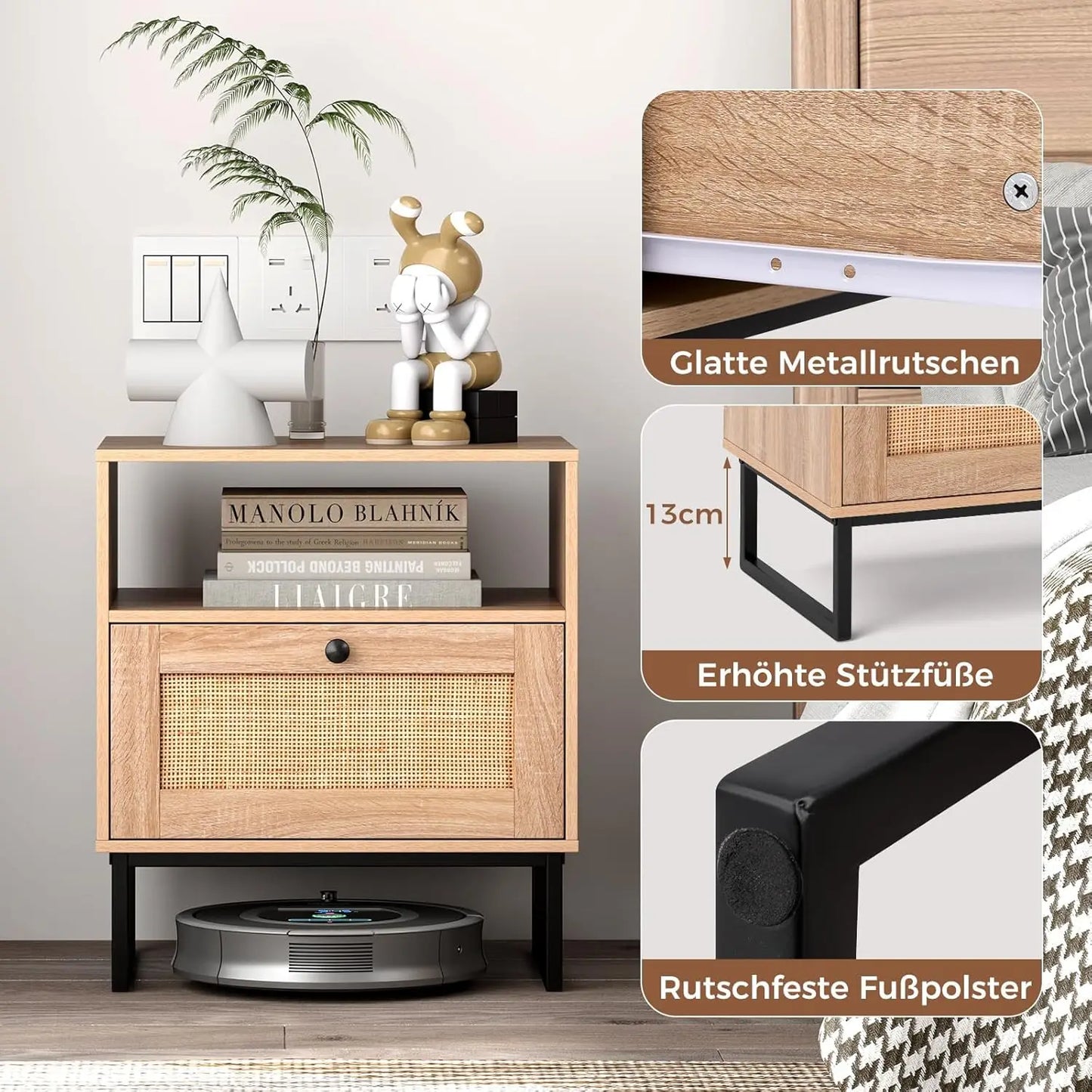 Rattan Nachttisch mit Schublade & offenem Fach | RattanHaus™