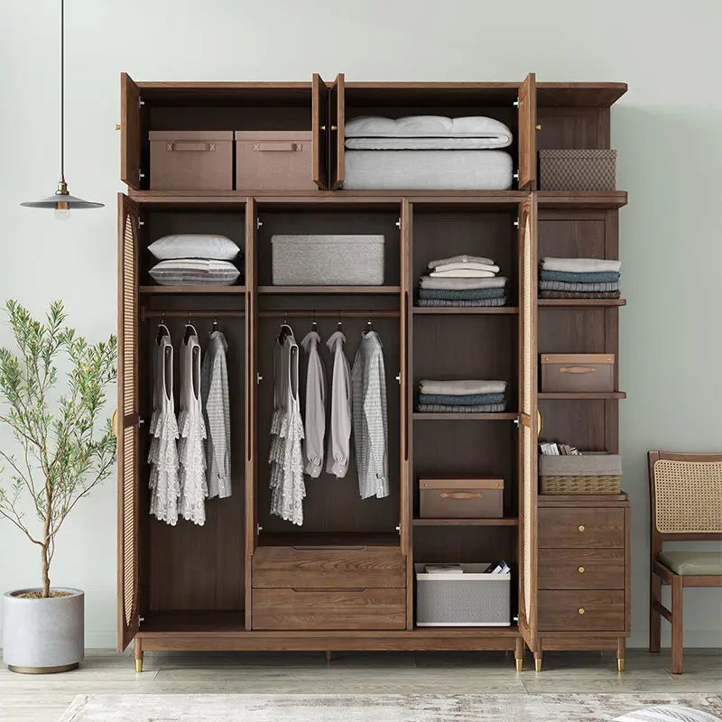Rattan Kleiderschrank aus Massivholz – Japanischer Stil mit 4 Türen für das Schlafzimmer | RattanHaus™