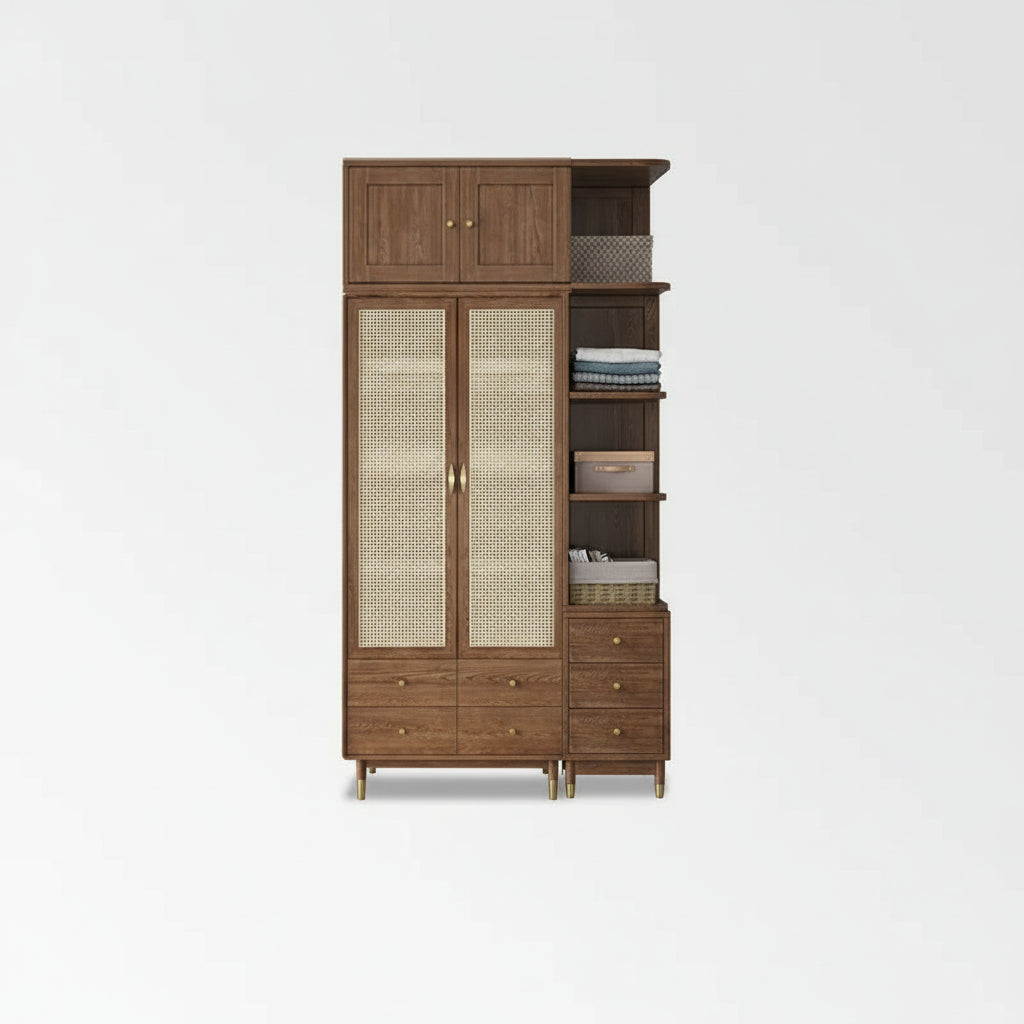 Rattan Kleiderschrank aus Massivholz – Japanischer Stil mit 4 Türen für das Schlafzimmer | RattanHaus™