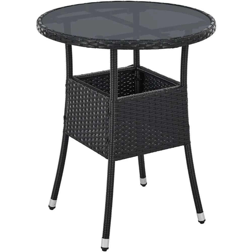 Rattan Gartentisch Ø 60 cm – Wetterfester Balkon- & Beistelltisch mit Glasplatte | RattanHaus™