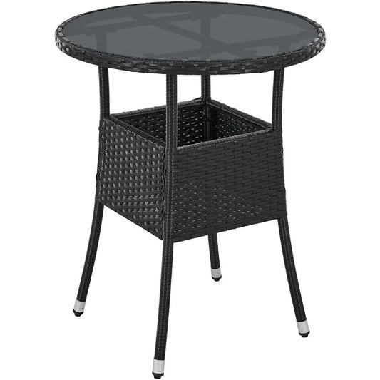 Rattan Gartentisch Ø 60 cm – Wetterfester Balkon- & Beistelltisch mit Glasplatte | RattanHaus™