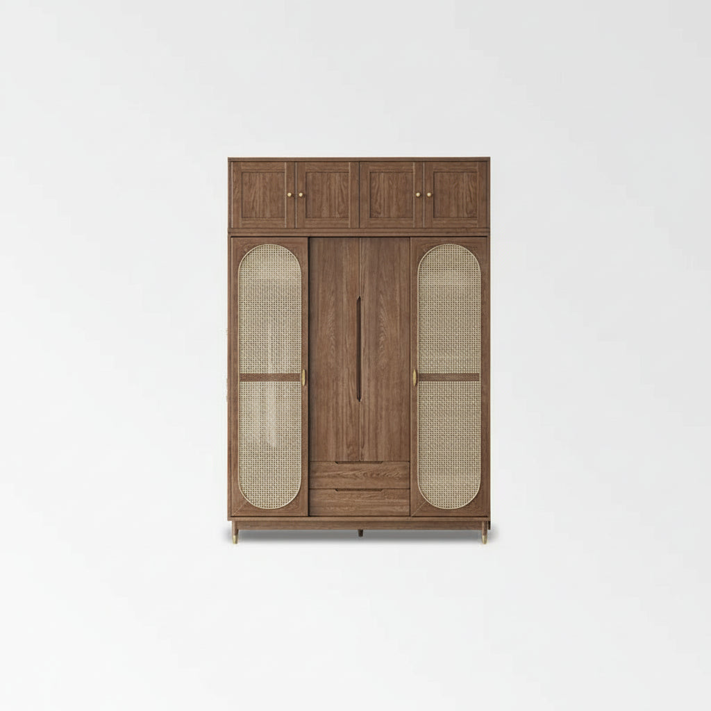 Rattan Kleiderschrank aus Massivholz – Japanischer Stil mit 4 Türen für das Schlafzimmer | RattanHaus™