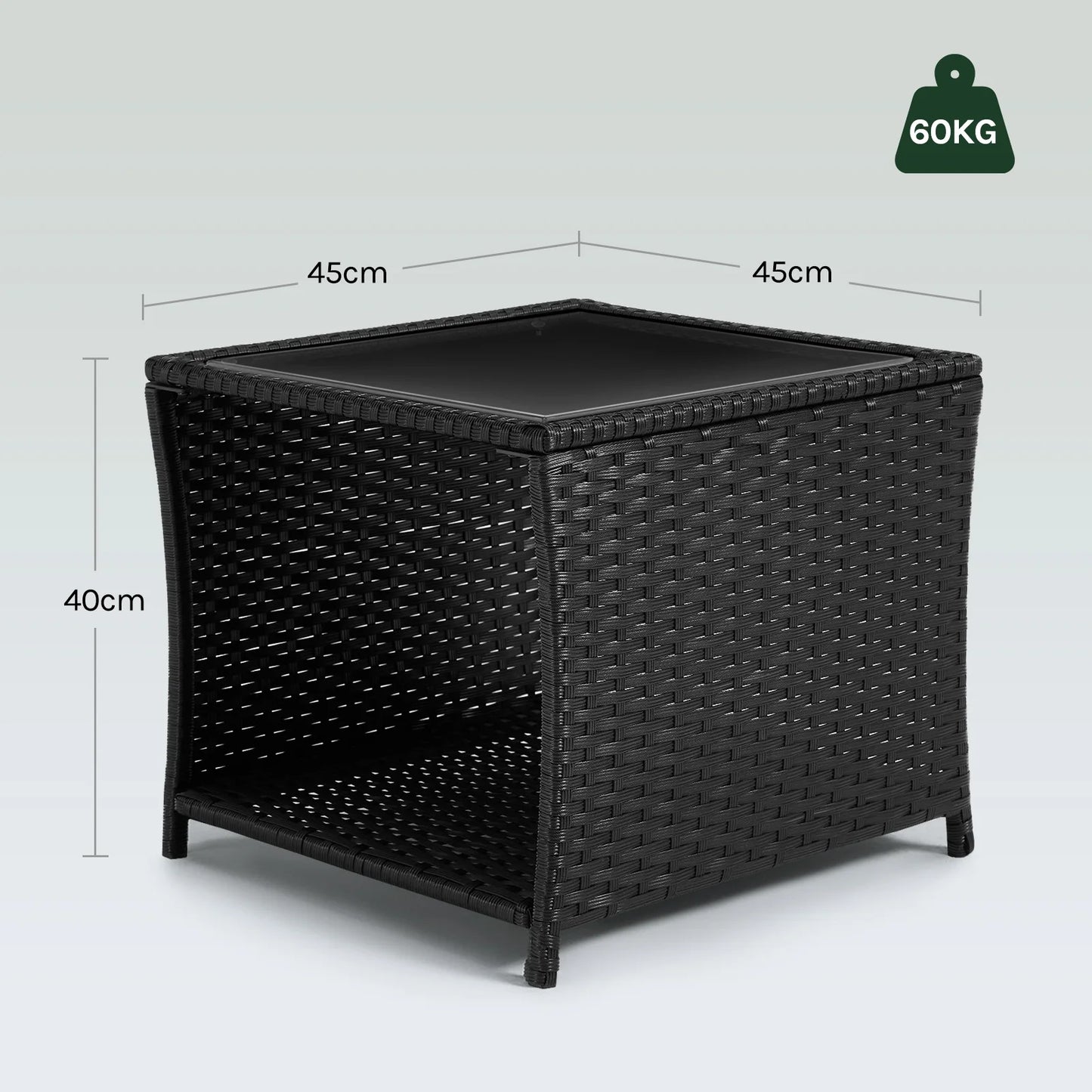 Rattan Beistelltisch mit Glasplatte & Stauraum | RattanHaus™