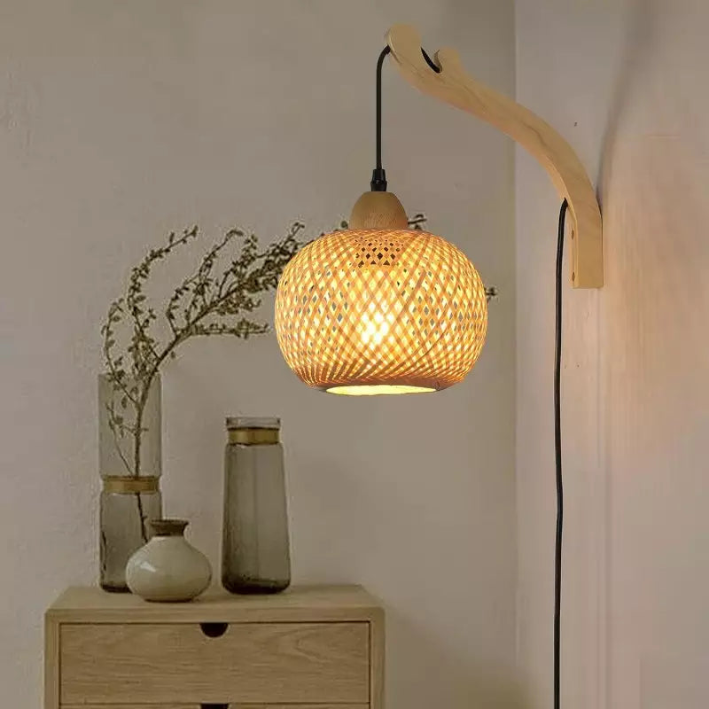 Bambus-Rattan Wandleuchte mit Kabel & Schalter E27 | RattanHaus™
