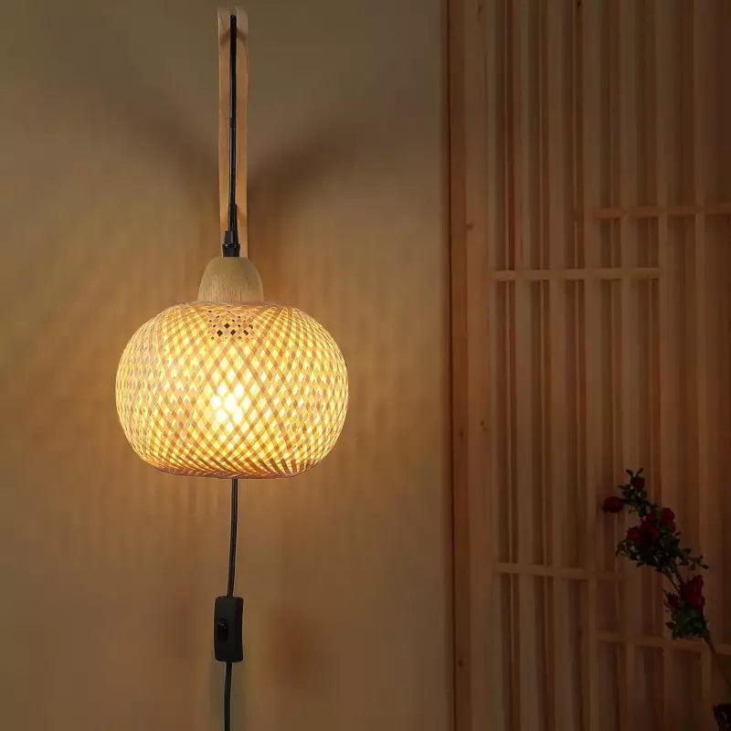 Bambus-Rattan Wandleuchte mit Kabel & Schalter E27 | RattanHaus™