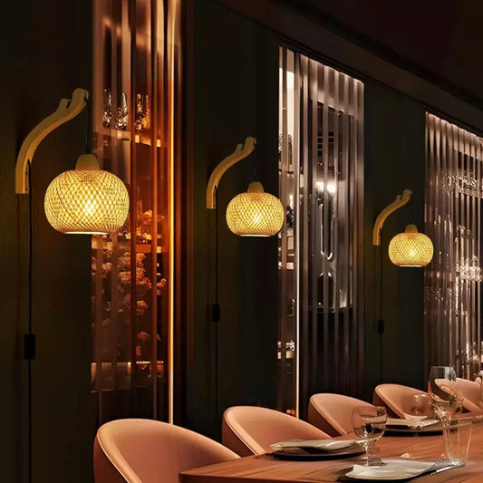 Bambus-Rattan Wandleuchte mit Kabel & Schalter E27 | RattanHaus™